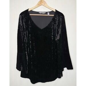 Isaac Mizrahi Velvet Top 1X Black Bell Sleeve‎ Whimsigoth Vamp Witchy Fairy Goth
